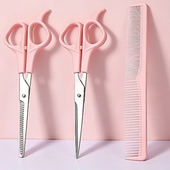 Conjunto De Tesouras De Corte De Cabelo De Aço Inoxidável Rosa-Tesoura De 6.7 Polegadas , Desbaste , Pente-Kit De Barbei