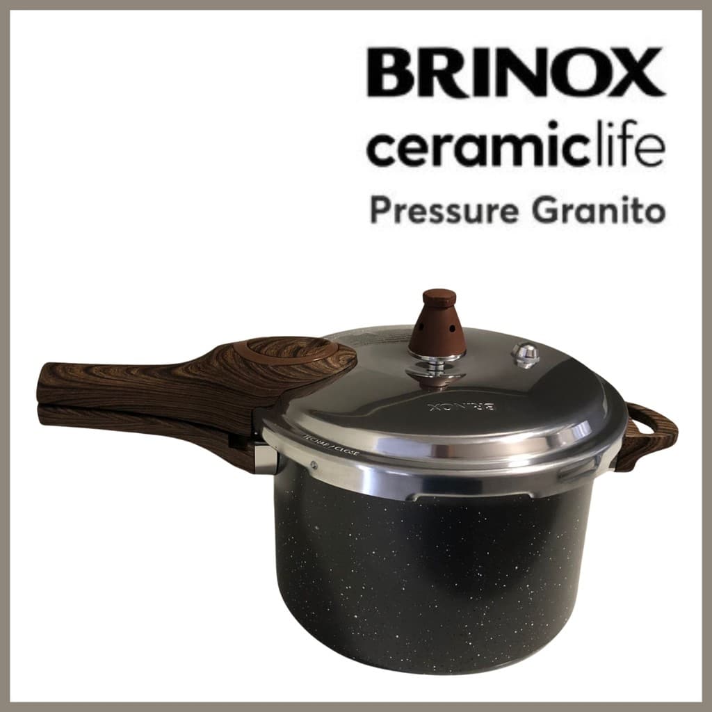 Panela de Pressão Brinox Ceramic Life 4,2L Granito Fechamento Externo Fundo Indução, à gás, elétrico, vitrocerâmico