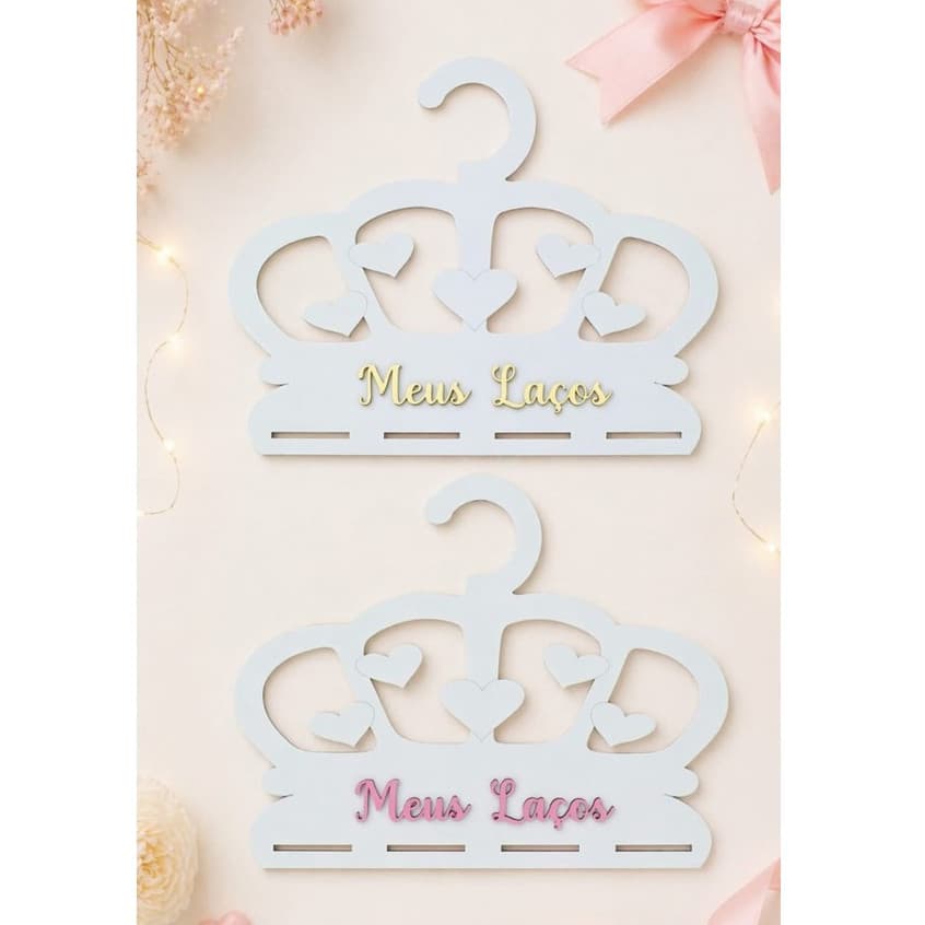 Cabides Porta Laços 4 fitas em MDF Infantil MDF Branco/Organizador de Laços Bebê/ Cabide Coroa
