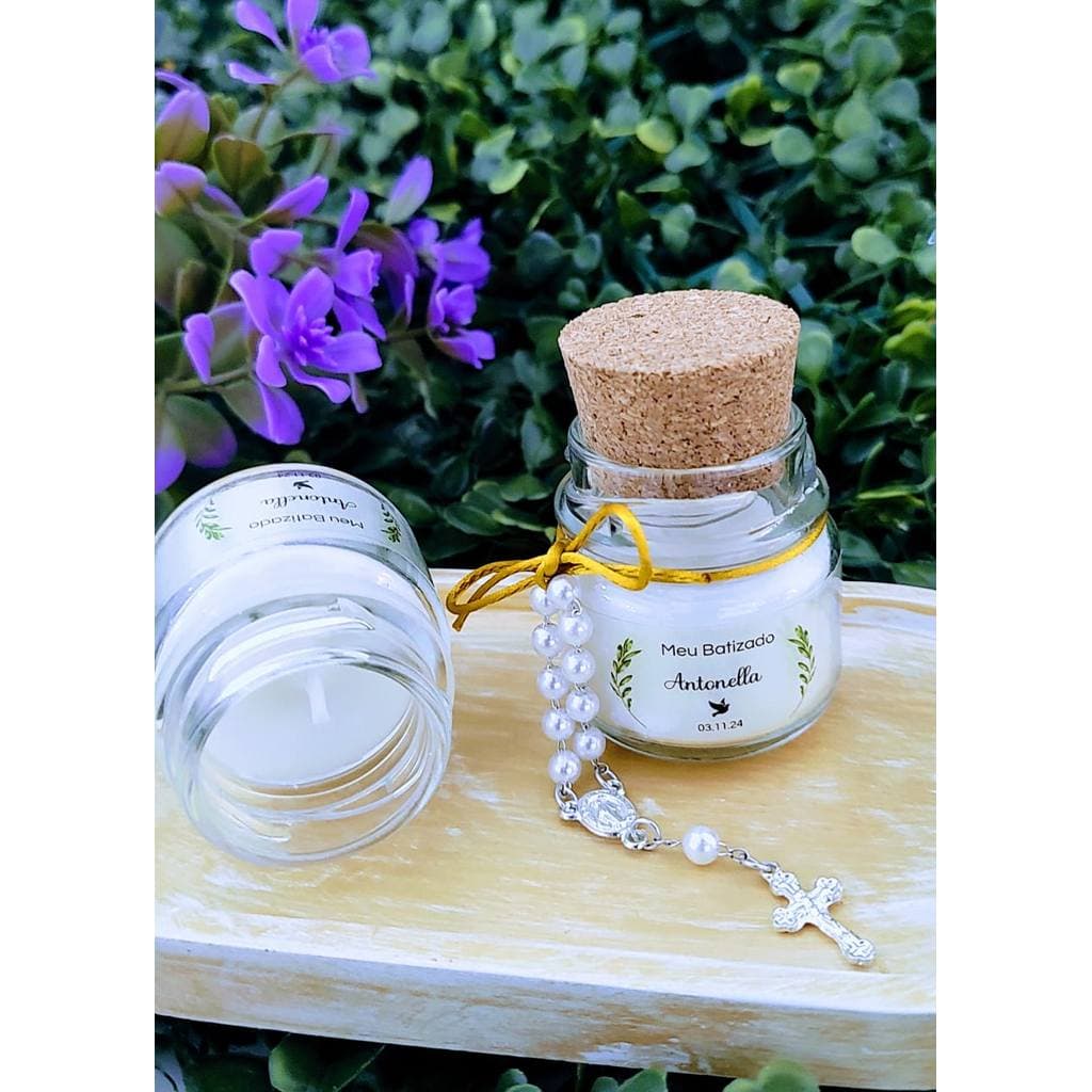 1 unidade vela aromática lembrancinha Batizado e Crisma + mini terço