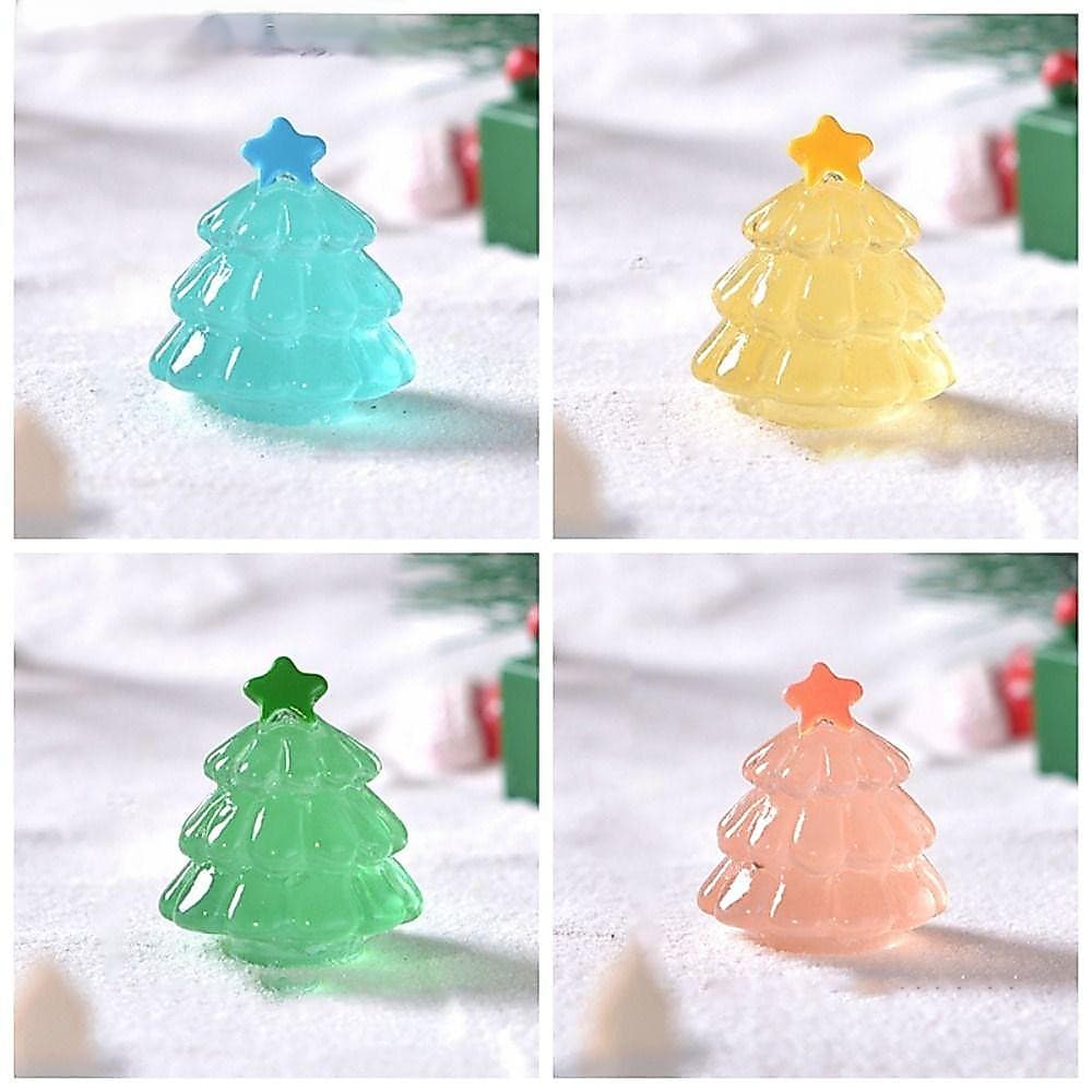 Mini Enfeite de Árvore de Natal em Resina que Brilha no Escuro, 4 Cores Pastel para Decoração de Mesa e Árvore de Natal