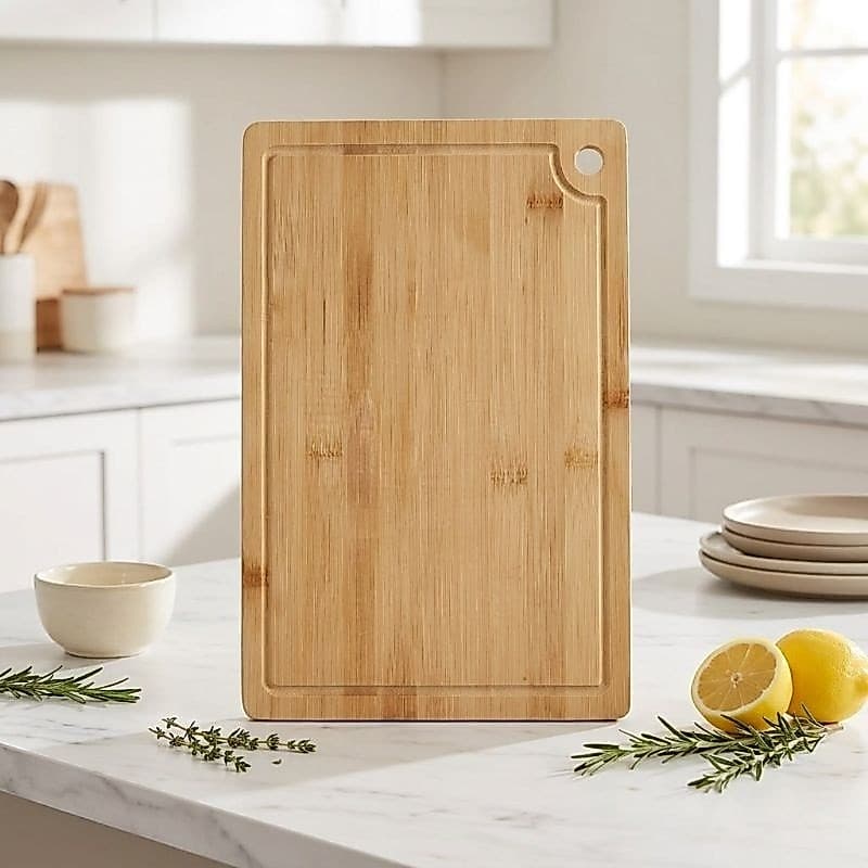 Tábua de Corte em Bambu com Canaleta e Furo para Pendurar Cozinha e Mesa Natural Bege