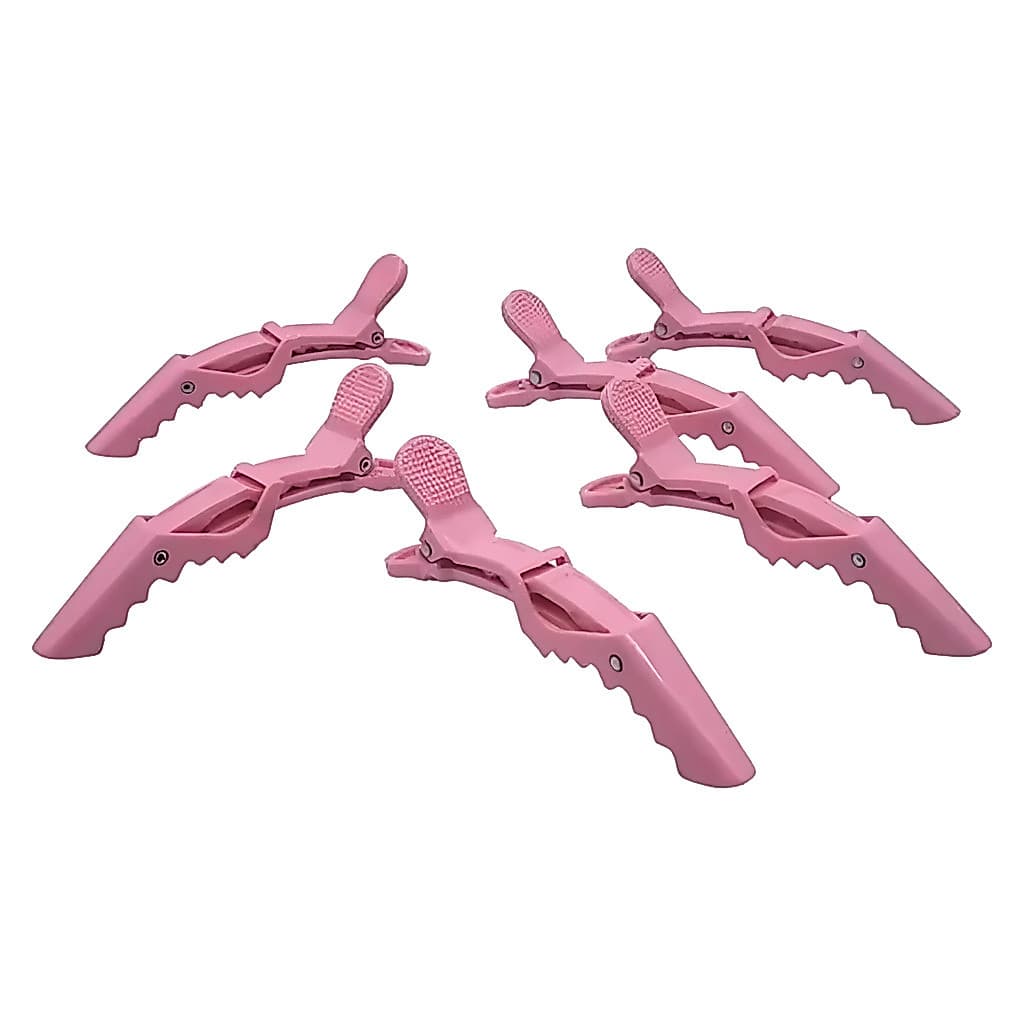 Kit 6 Presilhas Prendedor de Cabelo Para Penteado Clip Crocodilo Bico de Pato Profissional Jacaré Cabeleireiro Rosa