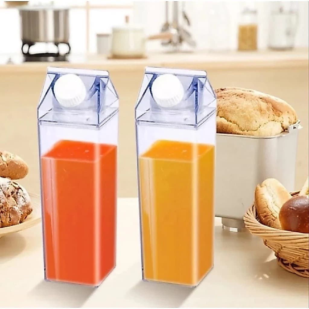 Garrafa Acrílica Caixa Leite Suco Transparente Jarra Armazenar Líquido Recipiente Bebida Agua