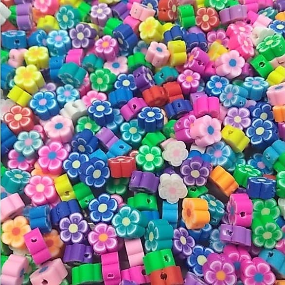 Entremeio Emborrachado Miçanga Flor  Colorida com Furo 10mm - Pacote com  20 unidades - Planeta das artes