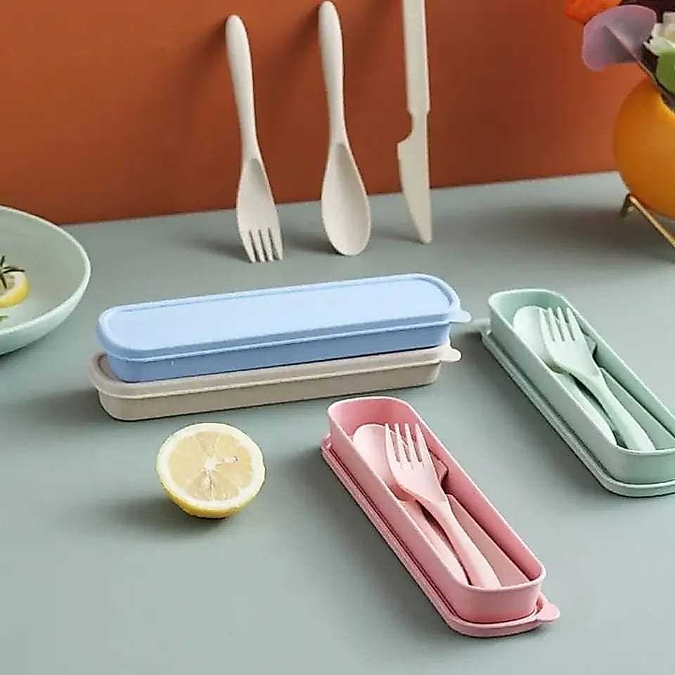 Conjunto De Talheres Ecológicos De Fibra De Trigo Livres De BPA Free Com Estojo Para Transporte