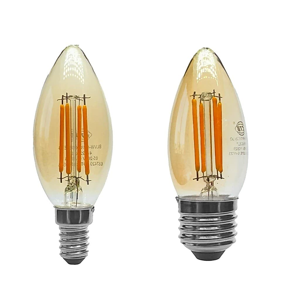 Kit 6 Lampada Vela Filamento De Led Ambar Retro Lustre C35