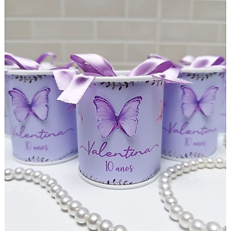 Tubolata Personalizada 7x6 Jardim Borboleta lilás Roxa Lembrancinha Aniversário Maternidade 15 anos