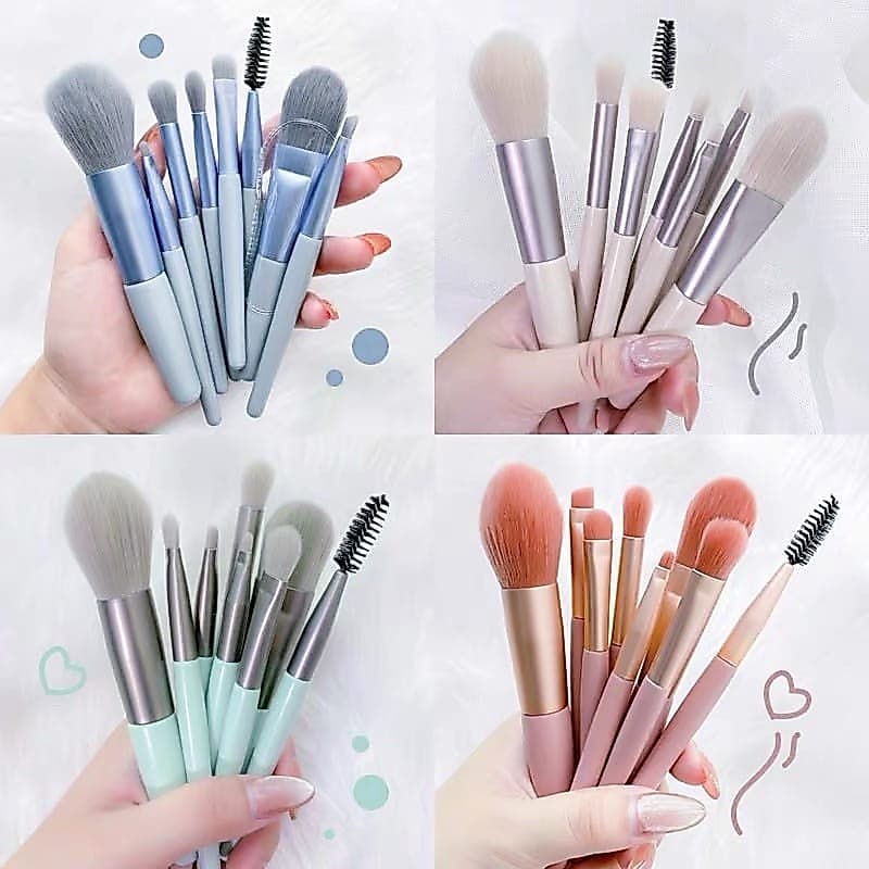 Kit 8 Peças Combo De Pincéis De Maquiagem Com Case Transparente Para Viagem