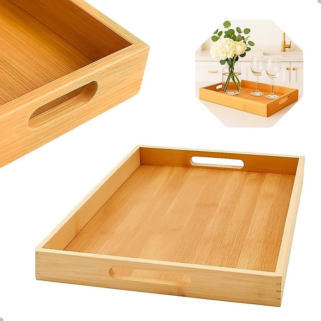 Bandeja Bambu Retangular Com Alça Lateral 33,5x 22x 3cm