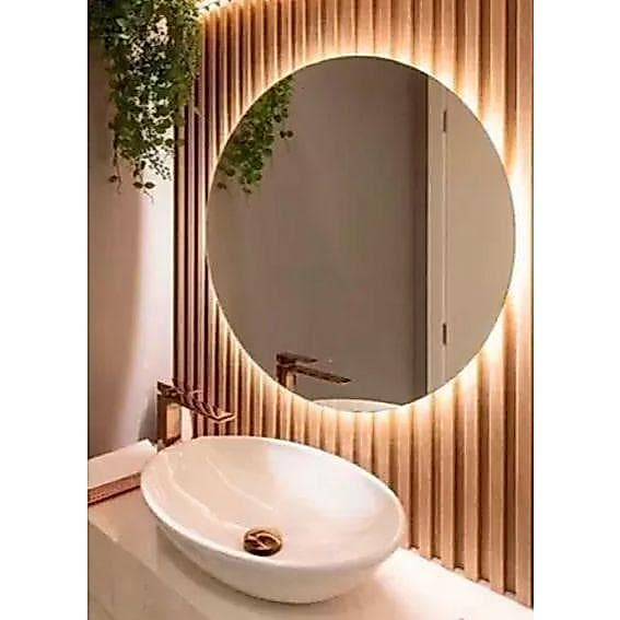 Espelho Redondo 80cm Lapidado Casa Moderno Decorativo C/LED FONTE QUENTE (REDONDO)