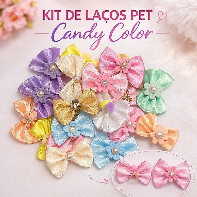 Kit com 20 40  e 100 Laços Pet Candy Color | Lacinho Pet tom Pastel para Cachorro