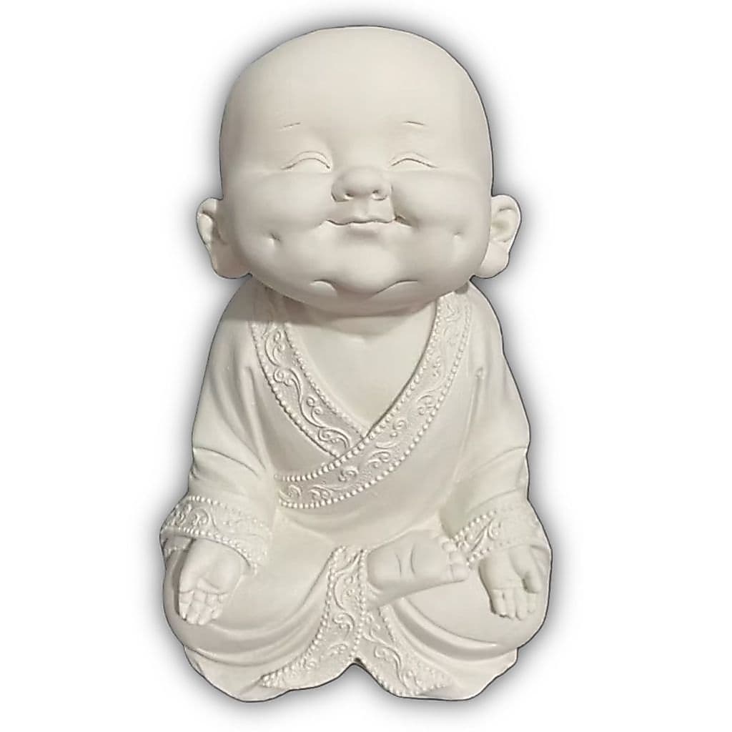 Buda Covinha Sorrindo em Gesso Cru 20cm