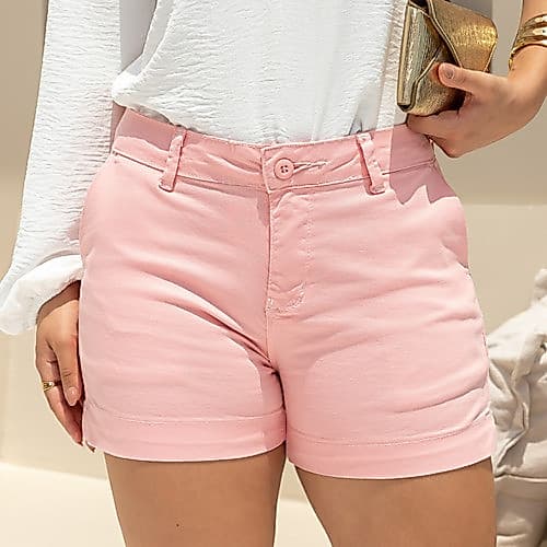 Short Feminino Sarja alfaiataria Bolso faca Cintura Alta
