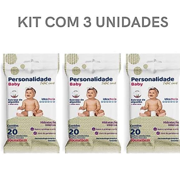 Kit 3 Lenços Umedecidos Personalidade Pocket - 60 Toalhas (20un cada)