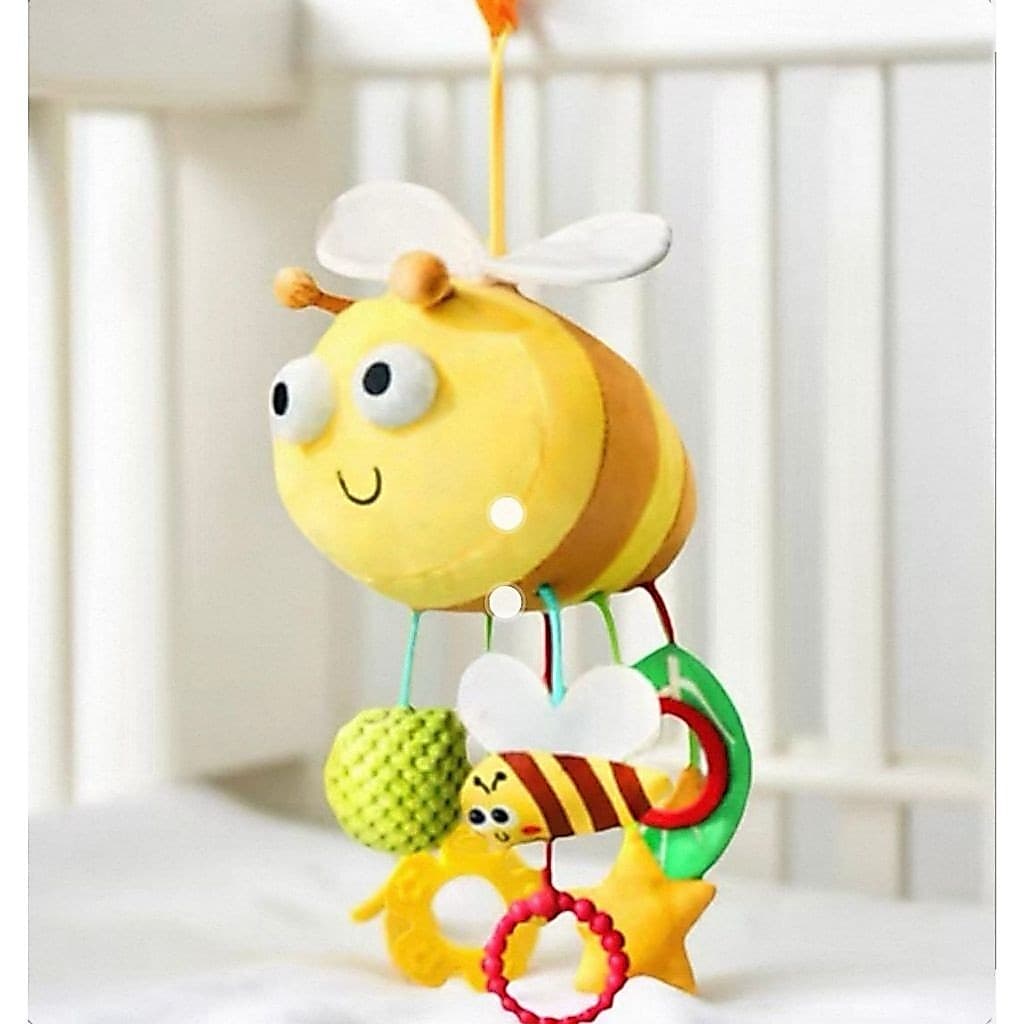 Mobile Abelhinha Pelúcia 9 em 1 com Chocalho Mordedor Espelho - Brinquedo Sensorial Crianças e Bebês