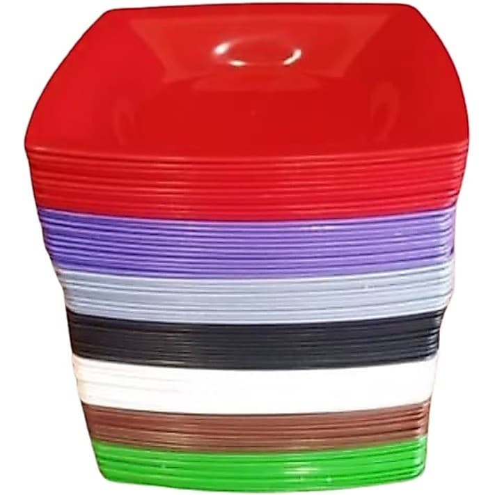 Lindo Kit com 30 Pratos Quadrado Plástico Colorido Resistentes 20cm Jantar Refeição Prato Festa