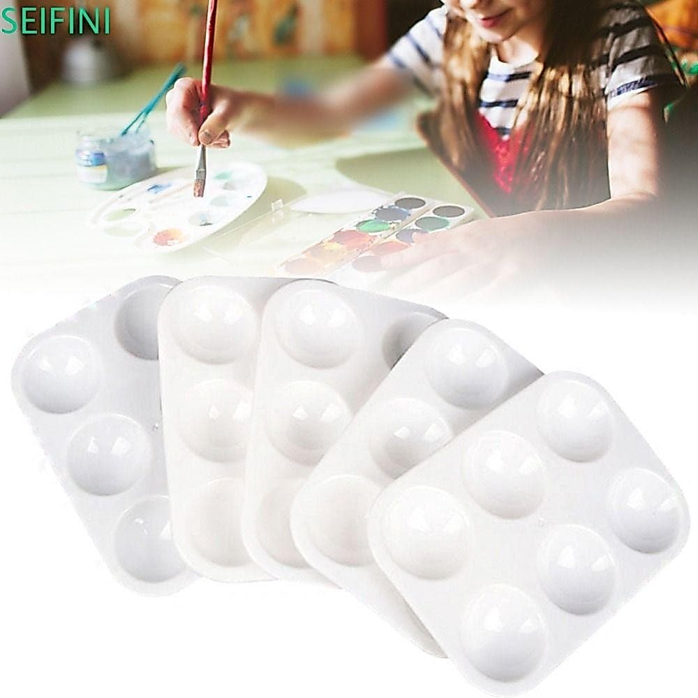 Seifinini 10PCS Bandeja De Pintura , Paleta De Aquarela Retangular Branca , DIY Craft 6 Poços Redondos De Arte Plástica