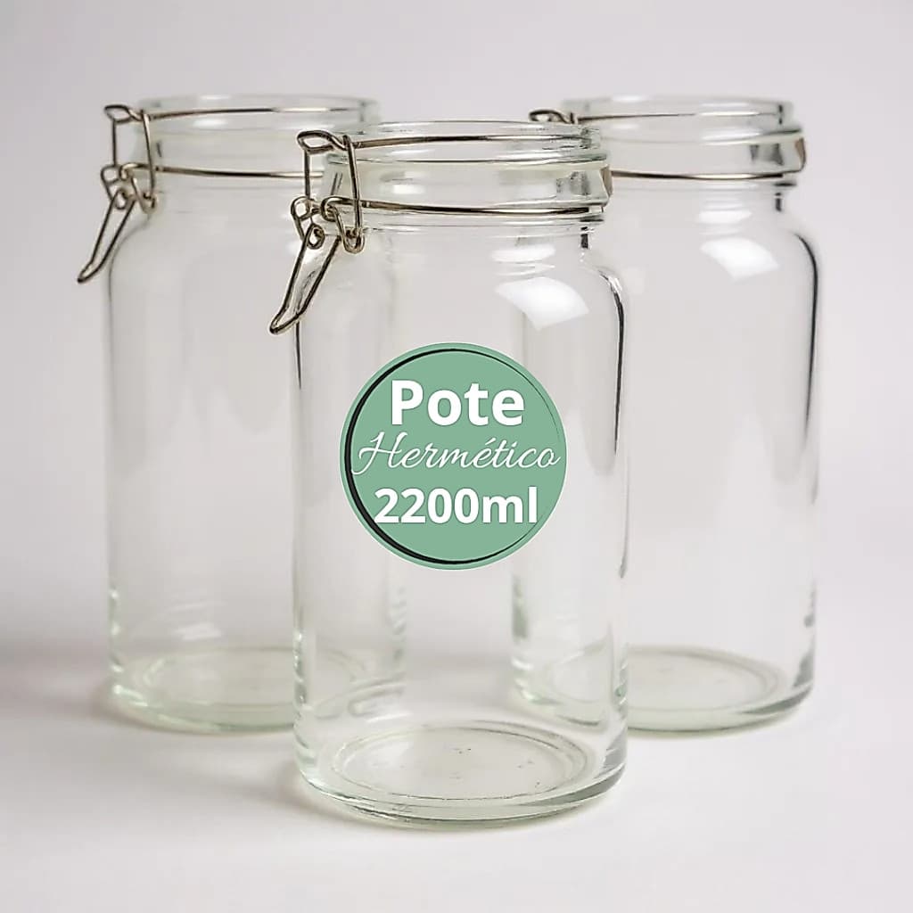 Pote de Vidro Premium 2200ml Hermético com Trava de Aço Kit ou Avulso