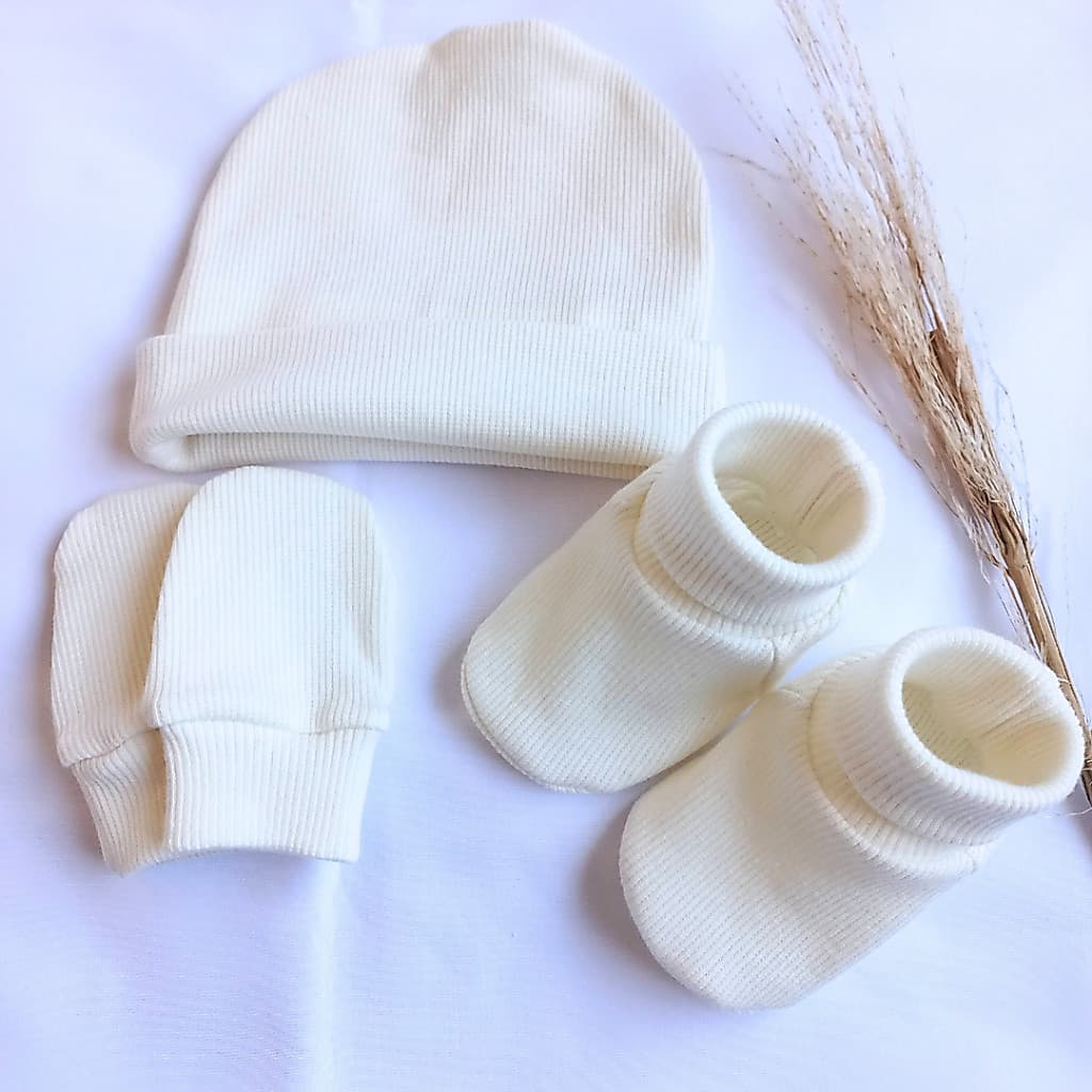Kit Touca, Luva e Sapatinho Pantufa RN menina e menino Algodão Premium