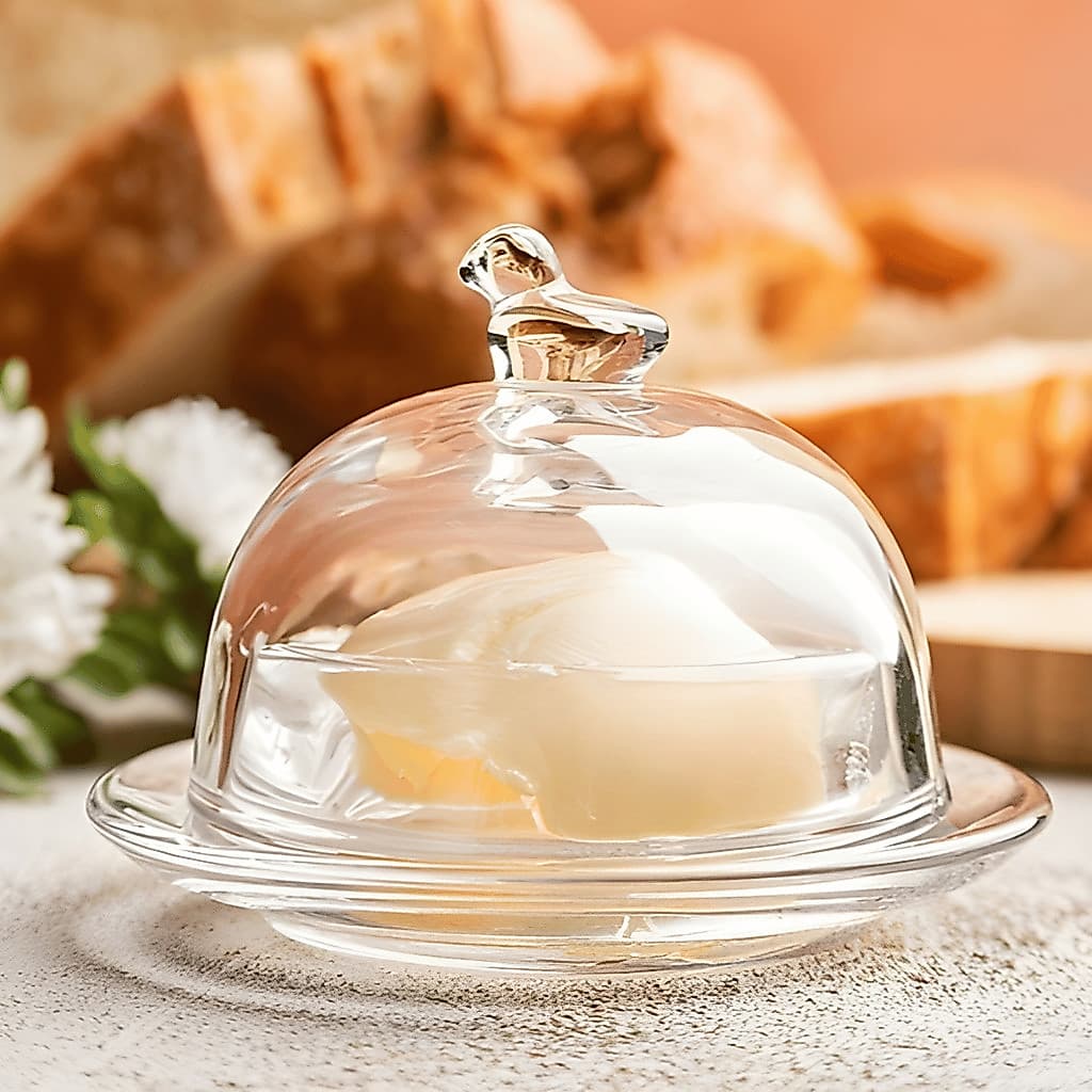 Manteigueira Vidro Pássaro 10cm – LYOR / Cristal / Cozinha / Mesa Posta / Porta Manteiga Mantegueira