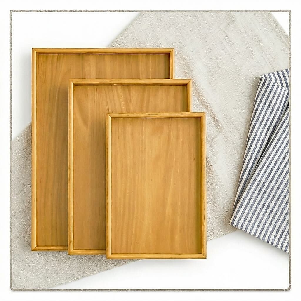 kit 3 Bandeja bambu Retangular De Café da Manhã Decorativa Moderna E Elegante
