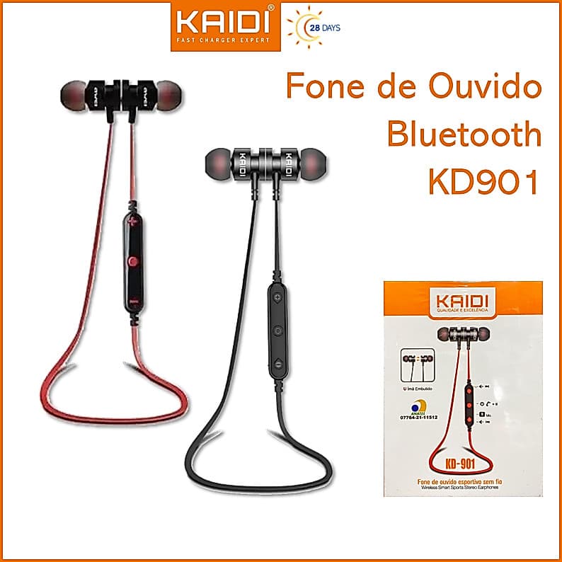 Fone de Ouvido Sem fio Bluetooth TWS Esportivo Magnético Kaidi KD-901