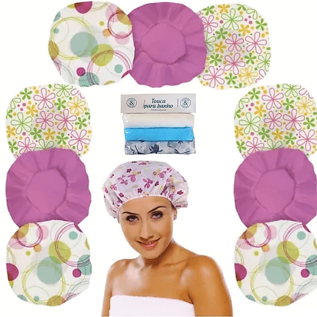 Kit Toucas Plásticas Acabamento de Banho e Hidratação com Elástico – Estampas Diversas