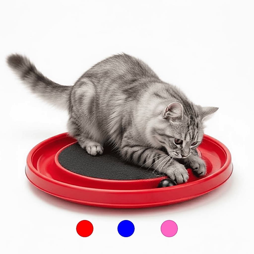 Brinquedo Arranhador Gato Interativo Com Bolinha Relax Para Gatos  Cores: Vermelho, Azul e Rosa