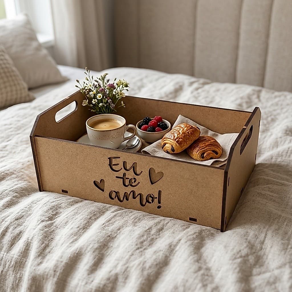 Kit Caixote Bandeja Mdf Cru Liso Escrito Eu Te Amo Presente Dia Dos Namorados 15x10x6 Lembrancinha