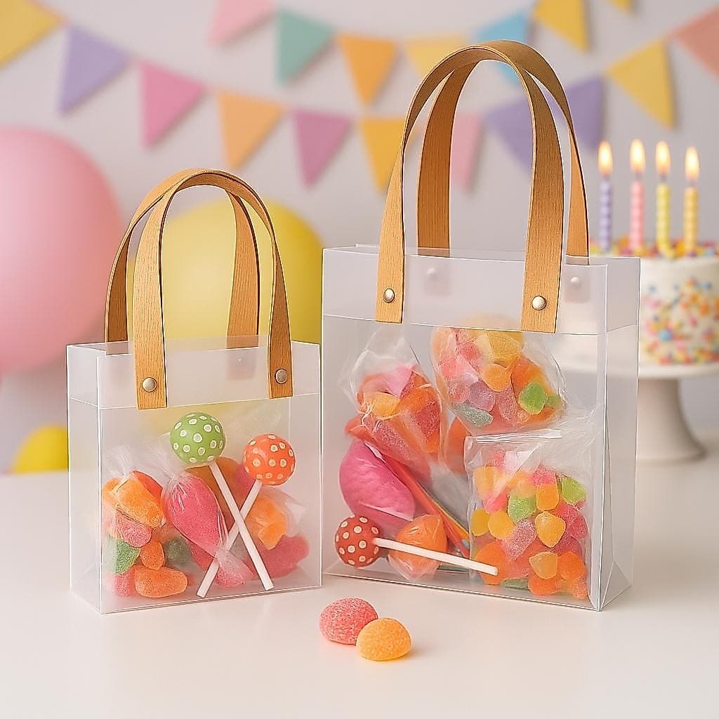 Sacola Transparente PVC Com Alca Para Festa Aniversário 15cm