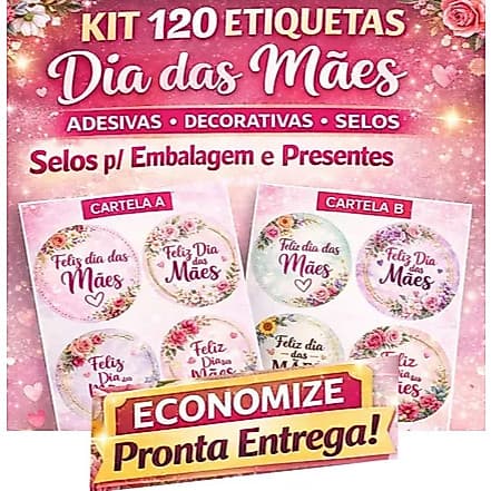 Cartela 120 Adesivos Dia das Mães -  Envio rápido - Vinil, pode molhar | Pra embalagens e presentes