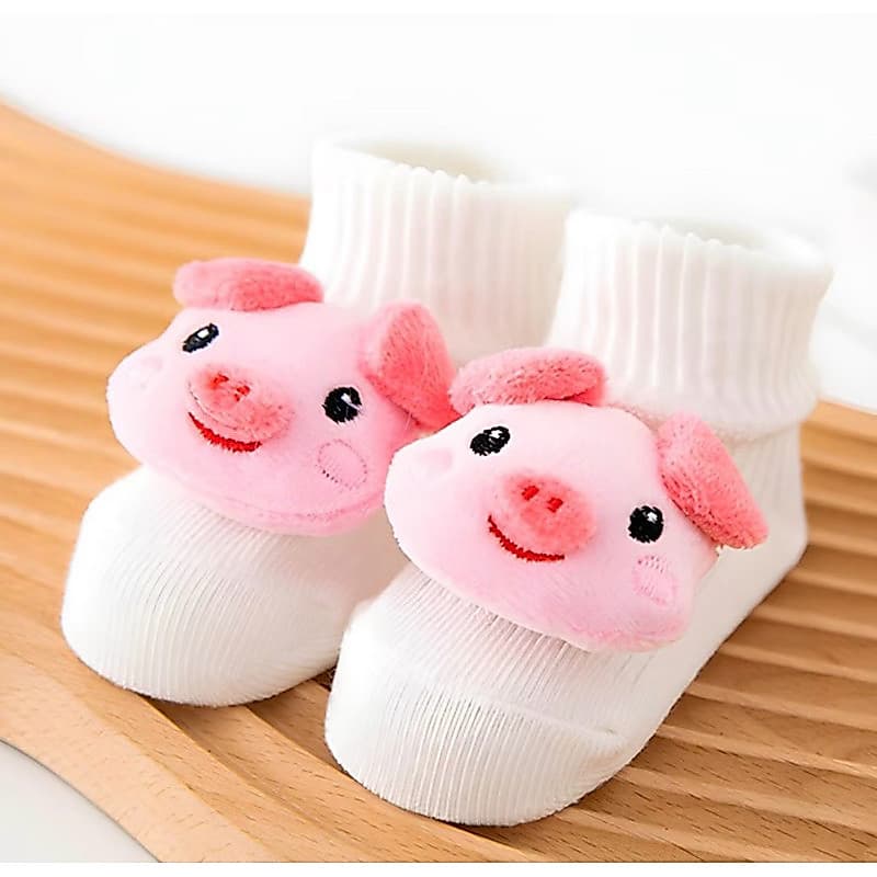 Kit Meia Infantil 3D Chocalho de Bichinho Para Bebê 0 a 24 meses - Menino e Menina