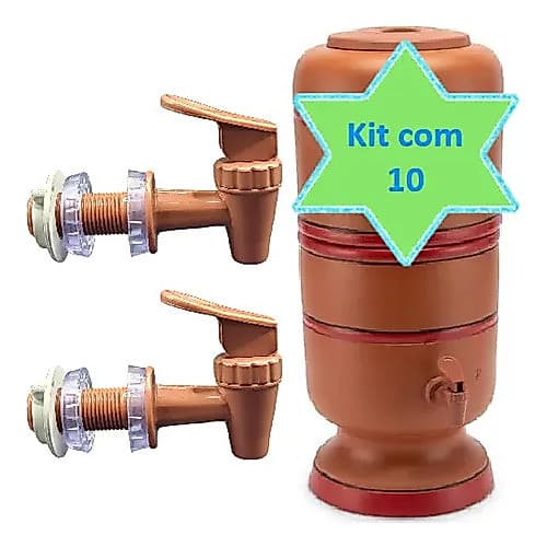 Kit Com 10 Torneira Longa Filtro De Barro E Acrílico Marrom