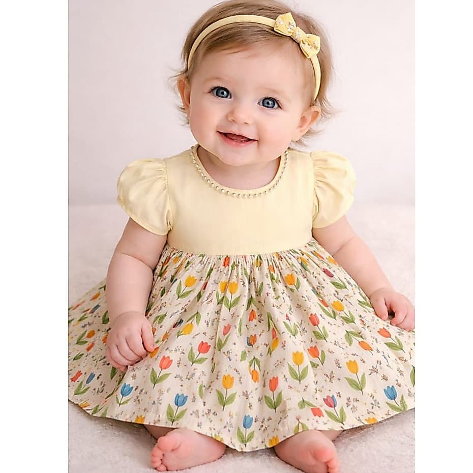VESTIDO INFANTIL BORDADO PARA MENINAS FOFO RODADO COM FLORZINHAS AMARELINHO PARA FESTA VESTIDO TULIPINHA