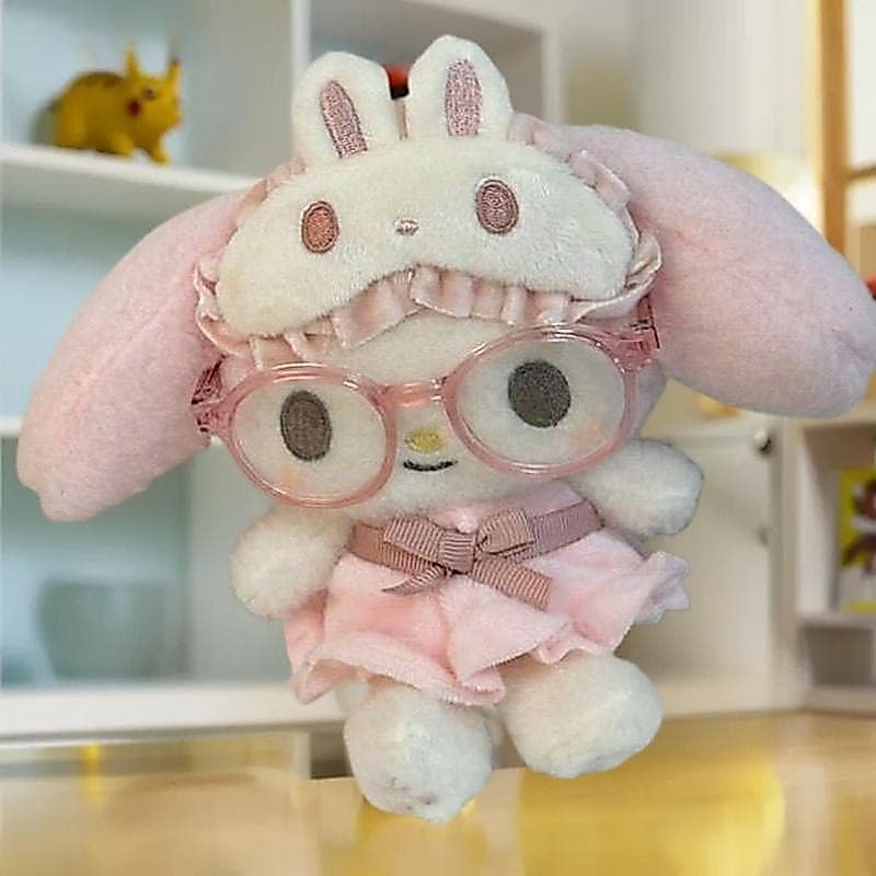 Chaveiro de pelúcia Anime My Melody com óculos, acessório fofo para mochila, adequado para casais.