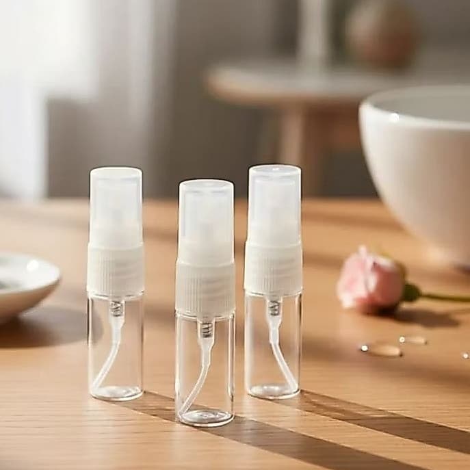 50 Flaconetes de vidro 3ml com borrifador plástico transparente para amostra de perfume