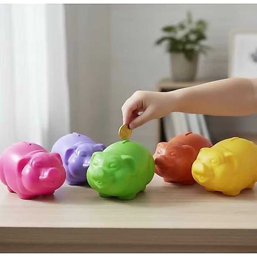 Cofre em Formato de Porco Grande - Cores Sortidas, 24cm, Ideal para Educação Financeira