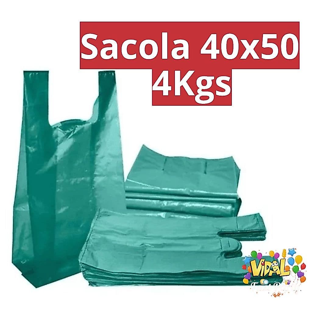Sacola Plástica Reforçada Verde 40x50cm Com Alça Para Lojas Adegas Mercados Comércios