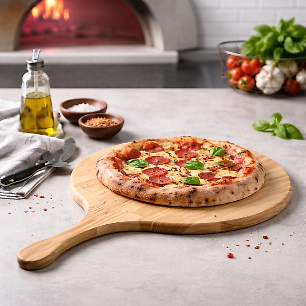Tábua para Pizza em Madeira – 35 cm com Cabo