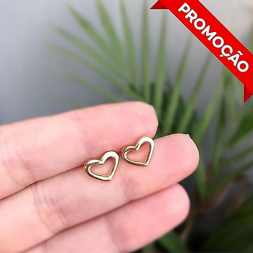 Brinco De Coração Delicado Vazado Banhado Semijoia Folheado 18k Ouro Modelo Rommanel