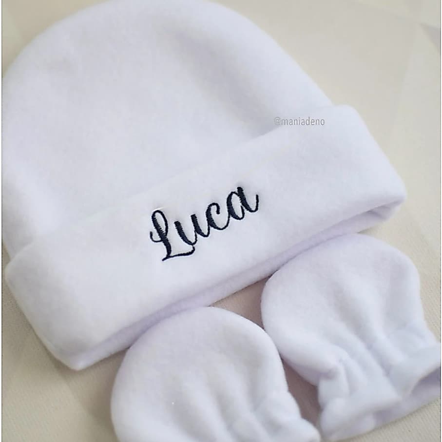Touca de Bebê Personalizada com Luvinhas rn recem nascido quentinha saida maternidade