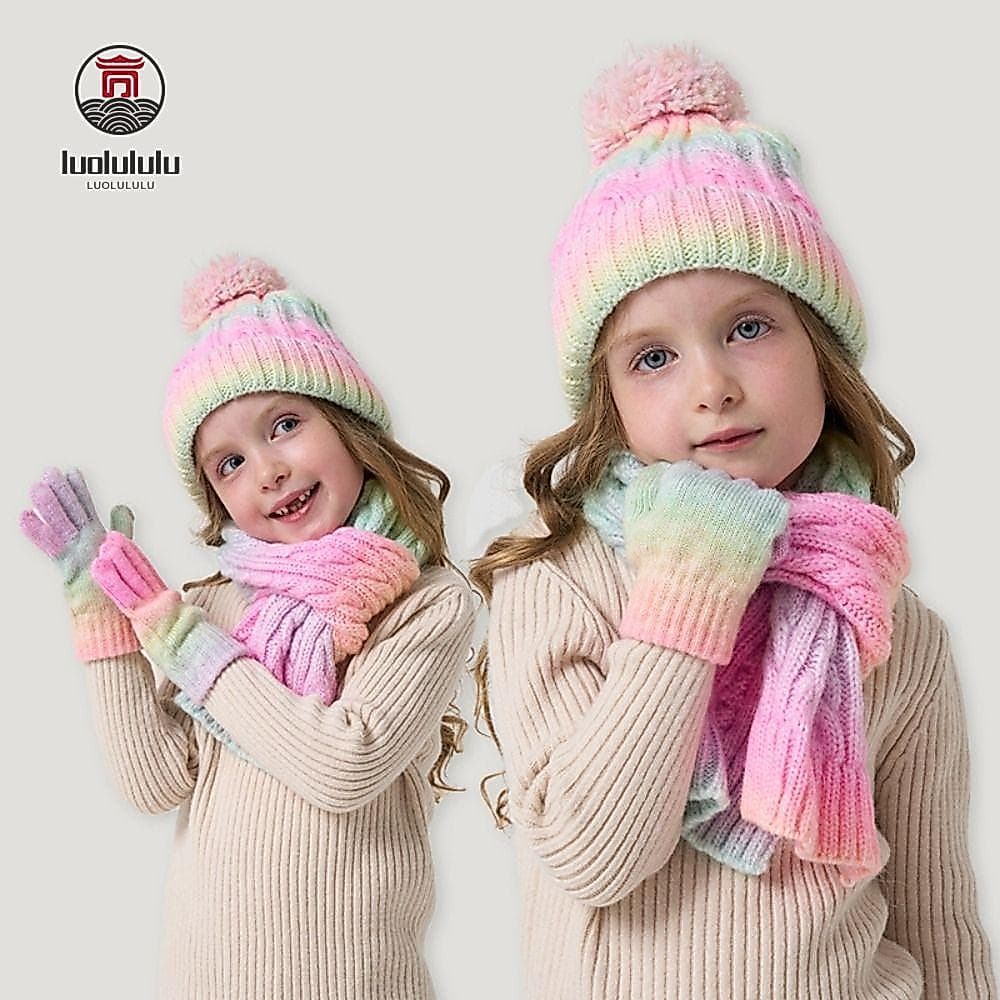 LUOLULULU Gorro Infantil , Conjunto De Luvas E Cachecol À Prova De Vento De 3 A 10 Anos , Chapéus De Malha Com Pompom De