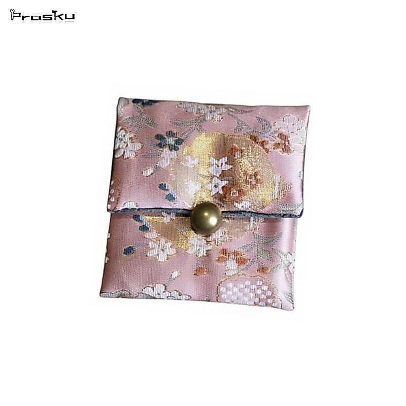 [stdzsw] Bolsa De Joias De Brocado Camada Dupla Com Fecho De Botão Bugigangas Design Elegante Macia De Armazenamento Par
