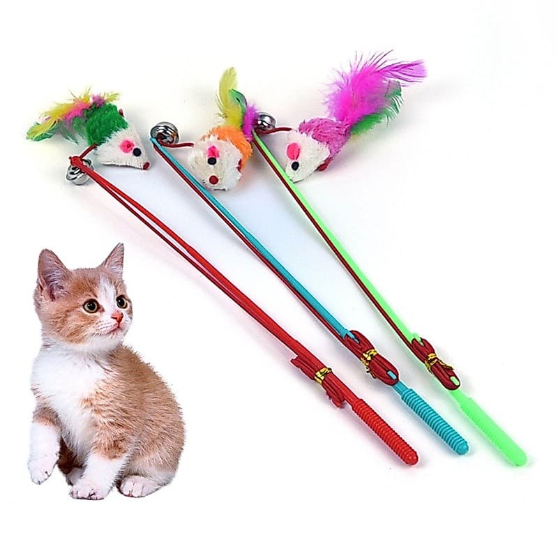 UKI 3 Pcs Colorido Falso Rato Pena Varinha Perseguir Exercício Brinquedo De Gato Interativo Teaser Stick Para Gatos Inte