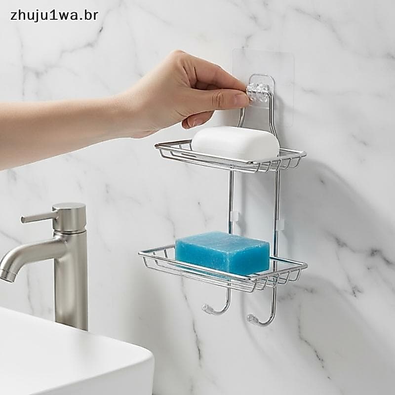Saboneteira De Camada Dupla Montada Na Parede De Aço Inoxidável Sem Broca Dreno Ra Para Banheiro Chuveiro Cozinha