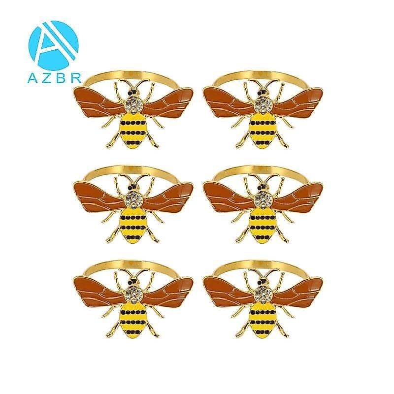 6 Pçs Amarelo Abelha Design Metal Guardanapo Anel Toalha Fivela Titular Festa De Casamento Feriado Hotel Decoração De Me