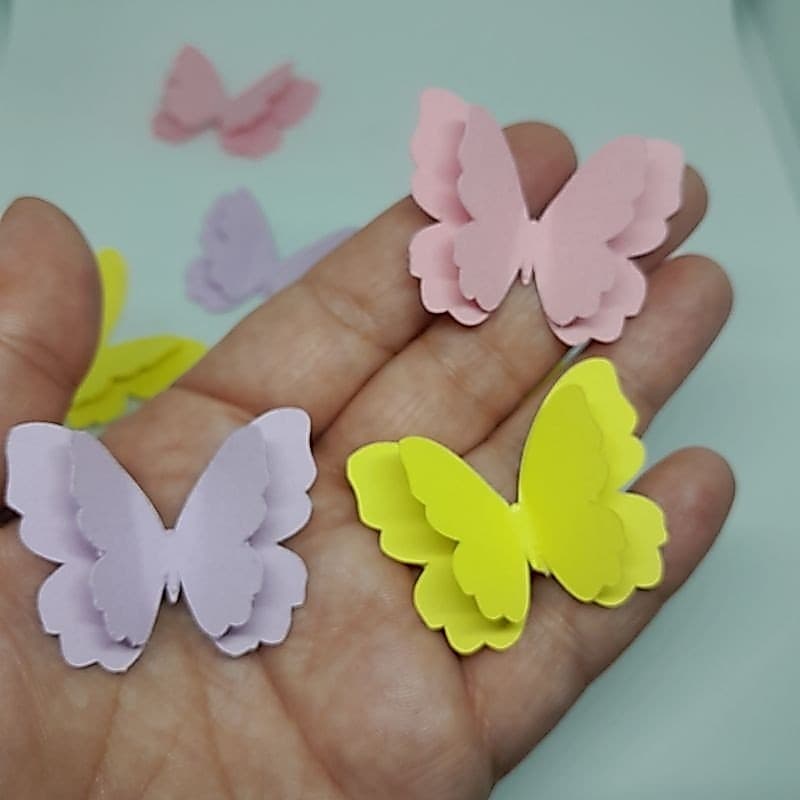 Borboleta 4cm papel colorida candy color dupla camada decoração bolo jardim encantado festa aniversário chá revelação