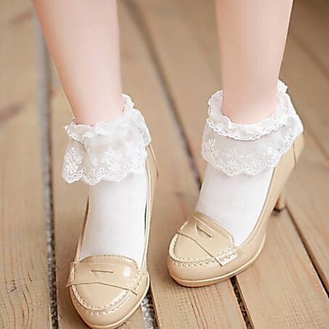 Frete grátis japão coreia Mori estilo macio menina cor sólida algodão bonito princesa bonito JK meias de renda feminino