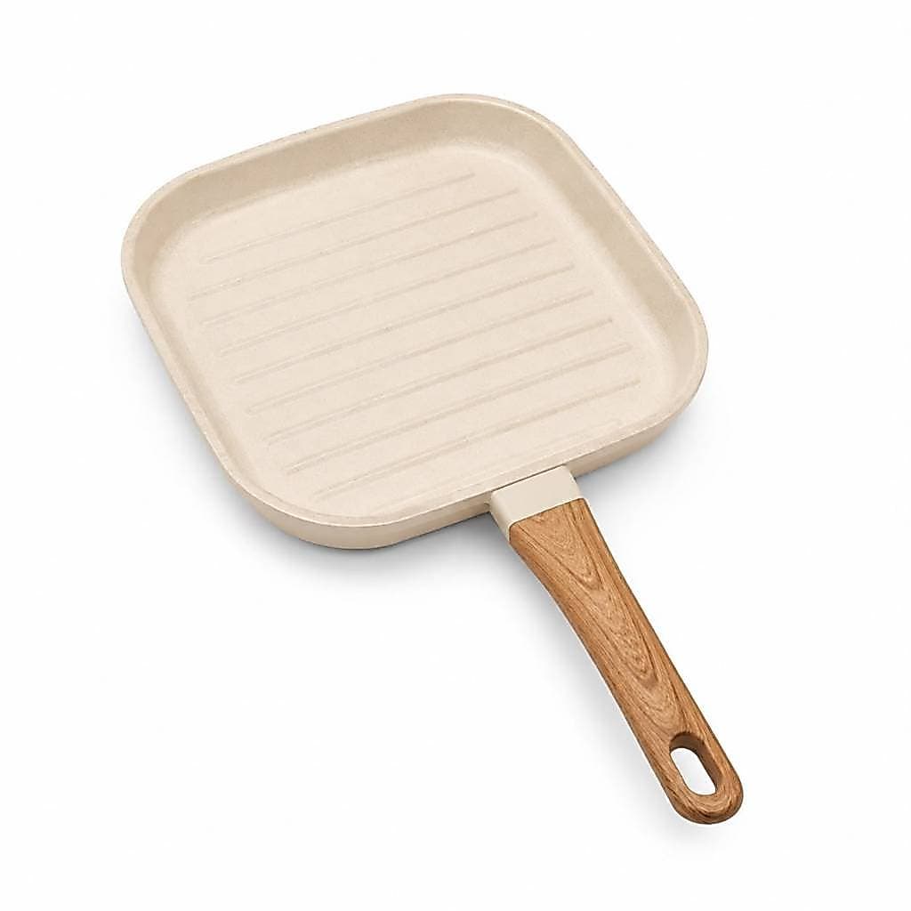 Panela Frigideira Grill Quadrada Antiaderente com Revestimento Antiaderente Premium Cabo Madeira